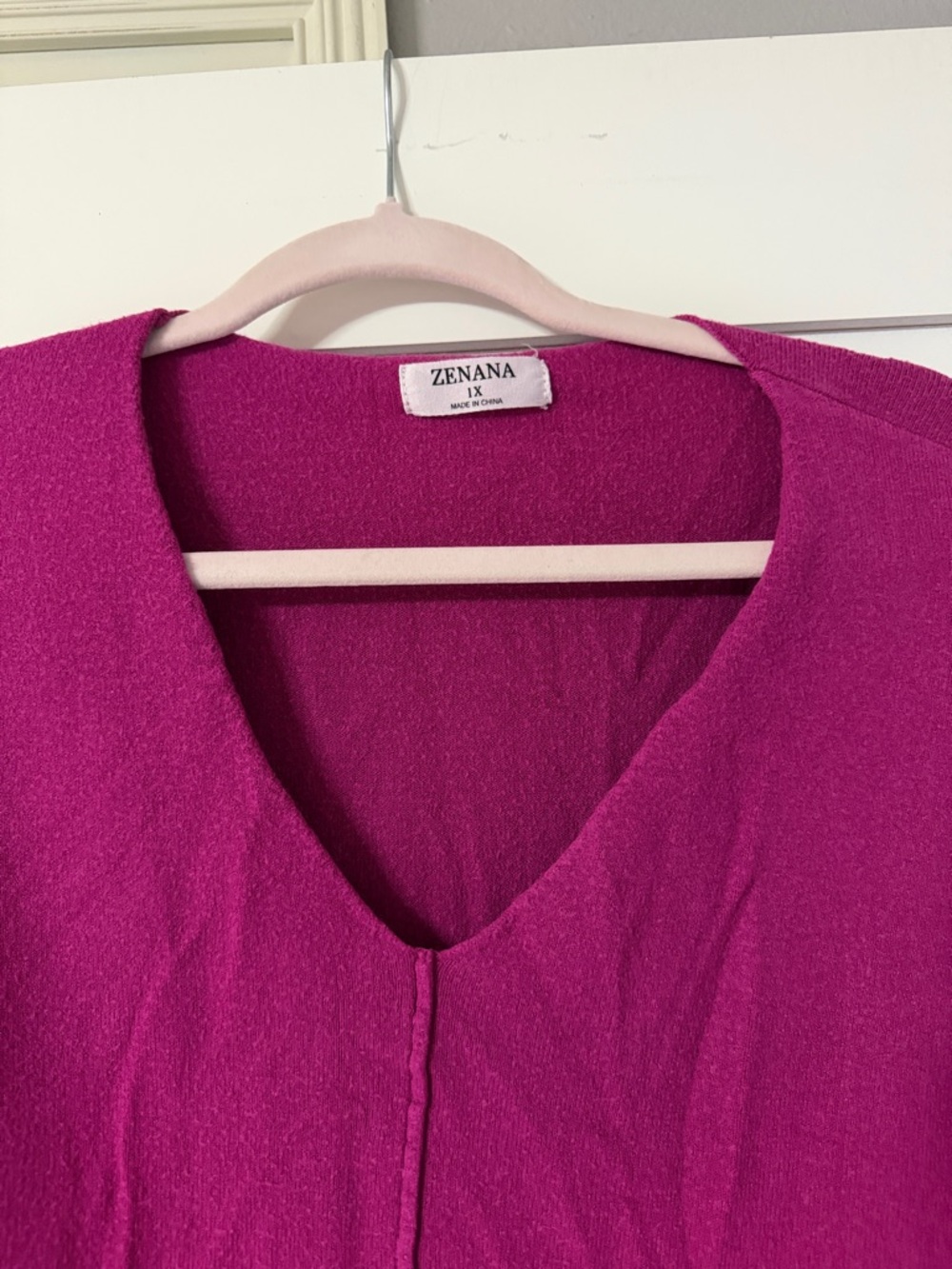 Zenana Outfitters Magenta V-Neck Pullover Sweater